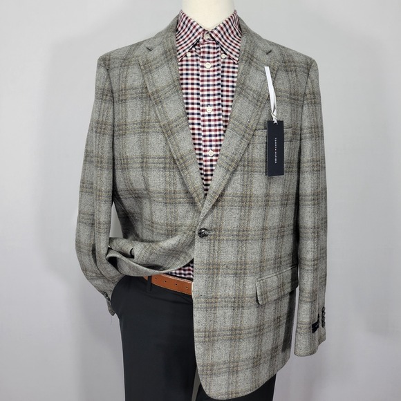 Tommy‎ Hilfiger Men's Sport Coat Two Button Gray Flannel Plaid Wool Blend 40R